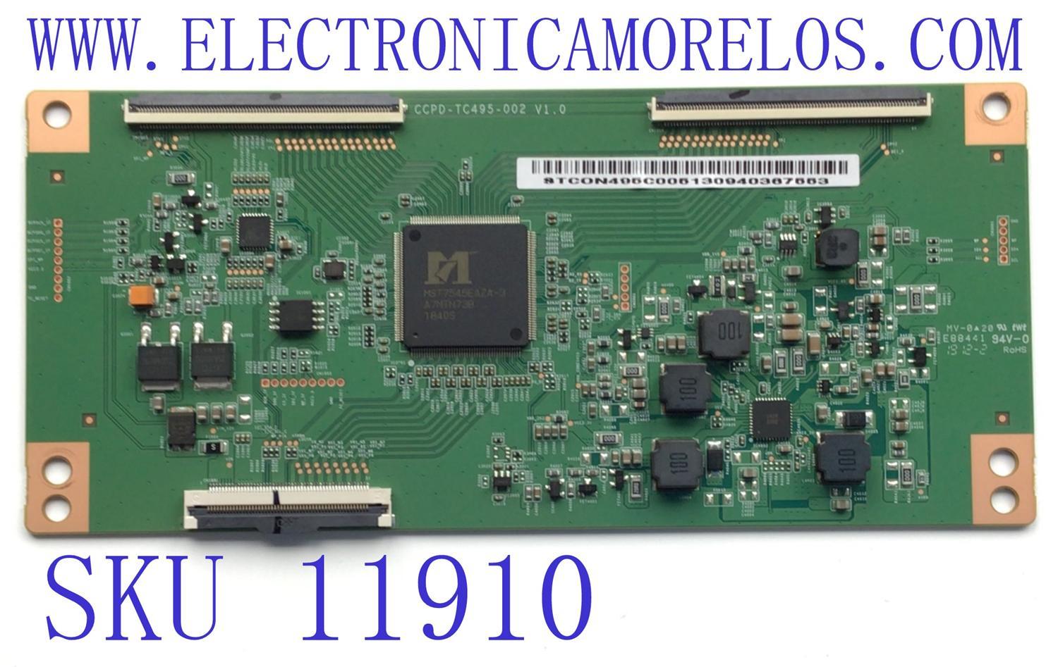 T-CON PARA TV HITACHI·ROKU TV / NUMERO DE PARTE STCON495C005 / STCON495C-005 / CCPD-TC495-002 V1.0 / STCON495C00513 / E88441 / PANEL CC495PU1L11 / CC495PU1L 11 / MODELO 50RC6 / ((NOTA IMPORTANTE:CHECAR QUE EL PANEL Y MODELO CORRESPONDA CON SU TELEVISION))